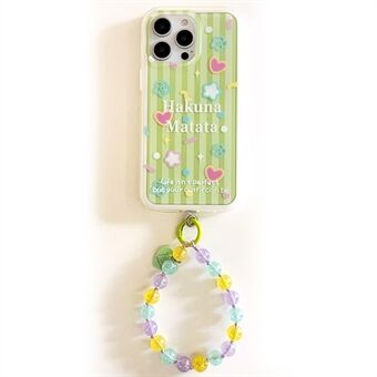 Voor iPhone 14 Pro Hoes IMD Gestreepte Bloemen TPU+PC Telefoonhoes met Gebloemde Telefoonketting