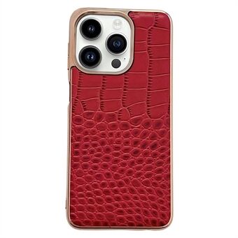 Voor iPhone 14 Pro Crocodile Texture Nano Electroplating Echt rundleer gecoat TPU + pc-hoesje