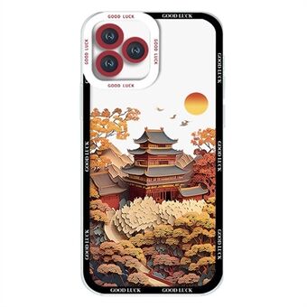 Voor iPhone 14 Pro Hoesje Esthetisch Olieverfschilderij Landschap Transparante TPU Telefoonhoesje