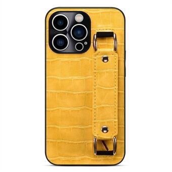 Voor iPhone 14 Pro DW-kaarthouder Telefoonhoes Krokodiltextuur Leer gecoate TPU-hoes met handriem Kickstand