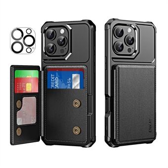 Voor iPhone 14 Pro ENKAY Hat-Prince Portemonnee Kaarthouder Kickstand PU Lederen +TPU Achterkant Telefoonhoesje met Cameralensfilm