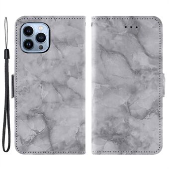 Voor iPhone 14 Pro Marble Pattern Stand Shell, Dual Magnetic Sluiting PU Leather Book Style Flip Wallet Cover - Grijs