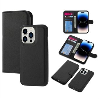 Voor iPhone 14 Pro Afneembare TPU-achterkant Case Cross Texture PU-leer Drop-proof Cover Flip Stand Wallet Shell