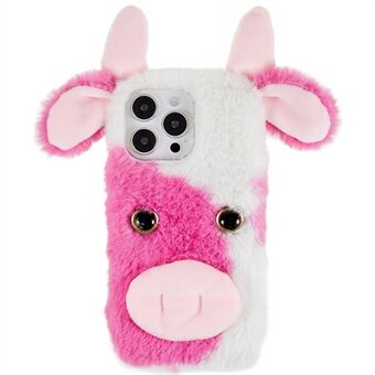 Voor iPhone 14 Pro Cute Milk Cow Ear Winter Furry Soft TPU Case Winter Phone Protective Shell