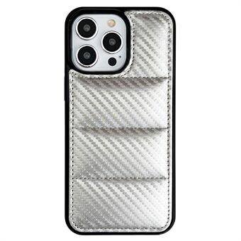 Voor iPhone 14 Pro Hoes Carbon Fiber Puffer Jacket Leer+TPU Schokbestendige Telefoonhoes