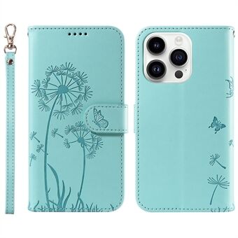 Voor iPhone 14 Pro Leren Hoesje Portemonnee Telefoonhoes Paardenbloem Afdruk