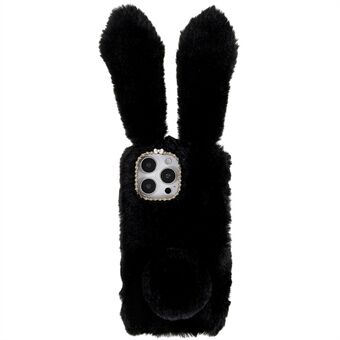 Voor iPhone 14 Pro Leuke 3D Bunny Ears Furry Winter Warm Case Anti-val TPU Beschermende Telefoon Cover met Glitter Strass Strik