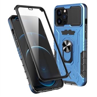 Slide Camera Protection Kickstand Case voor iPhone 14 Pro, film van gehard glas Volledige dekking PC + TPU schokbestendige telefoonhoes