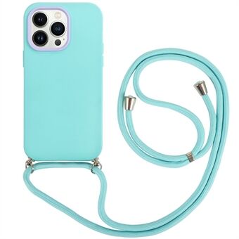 Voor iPhone 14 Pro 3-in-1 pc-frame + Ring + TPU-achterkant van de behuizing Mobiele telefoon Anti-drop-beschermhoes met lang draagkoord