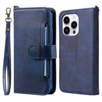 KT Leather Series-4 voor iPhone 14 Pro 2-in-1 Afneembare TPU Back Cover PU lederen telefoonhoes Opvouwbare Stand Portemonnee Shell met riem