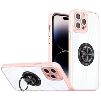 Voor iPhone 14 Pro Precieze uitsparing Lensbescherming Telefoonhoes Ring Kickstand PC + TPU hybride hoes