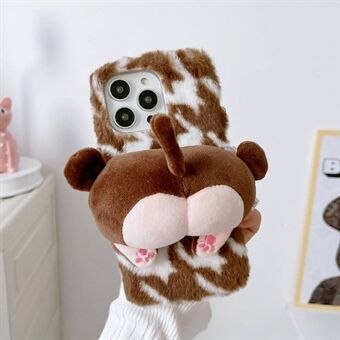 Voor iPhone 14 Pro Monkey Butt Doll Decor Soft Fluffy Phone Case Plush + TPU Anti- Scratch beschermhoes