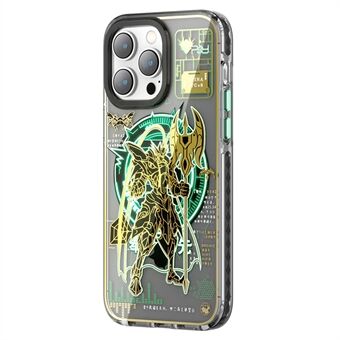 PQY Mecha-serie IML-telefoonhoes voor iPhone 14 Pro, hybride PET + TPU lichtgevende galvanische beschermhoes, compatibel met MagSafe