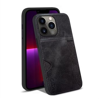 KSQ Style-D voor iPhone 14 Pro PU-leer gecoat TPU + stoffen telefoon achterkant anti-drop hoesje met kaartsleuf