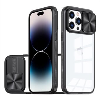 Voor iPhone 14 Pro TPU + PC + Acryl + Metalen Beschermende Achterkant Camera Slider Deksel Ontwerp Anti-drop Anti- Scratch Case