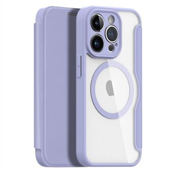 DUX DUCIS Skin X Pro magnetisch telefoonhoesje voor iPhone 14 Pro PU lederen tas doorzichtige achterkant telefoonhoes met kaarthouder / Stand