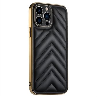 D03-serie voor iPhone 14 Pro PU-leer gecoat PC + TPU hybride hoes V-vorm rasterstiklijn telefoonhoes met nauwkeurige uitsparing Lensbescherming - zwart