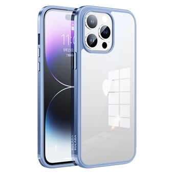 SULADA Minrui-serie voor iPhone 14 Pro achterkant van de behuizing, galvaniseren metalen frame Hoge transparantie TPU + gehard glas telefoonhoes