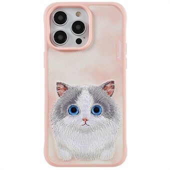 NIMMY Big Eyes Pet Series voor iPhone 14 Pro Borduurdier Beschermhoes PU-leer + pc + TPU Scratch telefoonhoes