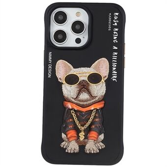 NIMMY Bril Pet Series voor iPhone 14 Pro Geborduurd PU-leer + PC + TPU-hoes Anti-drop mobiele telefoonhoes