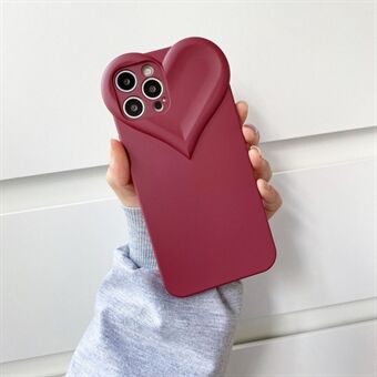 Voor iPhone 14 Pro Creative hartvormige telefoonhoes Effen kleur Rubberen TPU Camerabescherming Achterkant