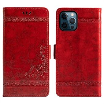 Voor iPhone 14 Pro Wasachtige textuur lederen mobiele telefoonhoes Portemonnee bedrukte bloem Folio Cover Stand Shell