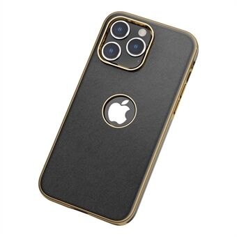 Voor iPhone 14 Pro schokbestendige telefoonhoes, metalen knop PU-leer gecoate TPU-hoes met logo-gat