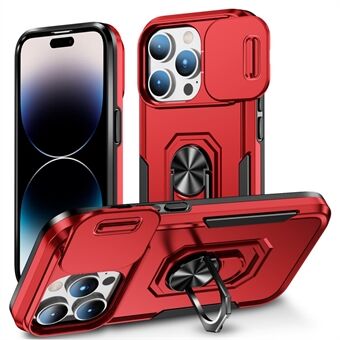 Voor iPhone 14 Pro PC + TPU Ringstandaard Telefoonhoes Ring Valbestendige hoes met metalen plaat voor automontage