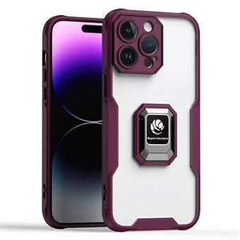 Anti-val telefoonhoes voor iPhone 14 Pro, standaard meerlaagse bescherming TPU + acryl telefoonhoes Ingebouwde magnetische metalen plaat