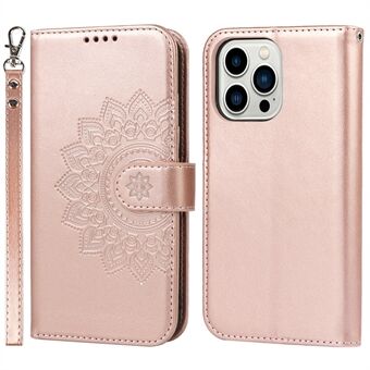 Voor iPhone 14 Pro R61 Textuur Gekapte Naad PU Leer + TPU Opvouwbare Stand Telefoon Case Patroon Bedrukt Wallet Cover