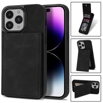 Back Cover voor iPhone 14 Pro, Effen Kleur Verticale Flip Kickstand Telefoon Case RFID Blocking Meerdere Kaartsleuven PU Leather Coated TPU Shell