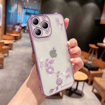 Voor iPhone 14 Pro Bloemenpatroon Telefoonhoes Strass Decor Schokbestendig TPU Galvaniseren Telefoonhoes