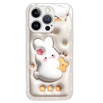 Voor iPhone 14 Pro Anti-collision Cartoon Konijn Knuffelen Ster Gehard Glas + TPU Telefoon Case Bump Proof Terug Beschermhoes