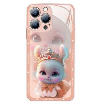 Voor Iphone 14 Pro Anti-Fading Gehard Glas + Tpu Telefoon Cover Anti-Fading Princess Konijn Patroon afdrukken Telefoon Case