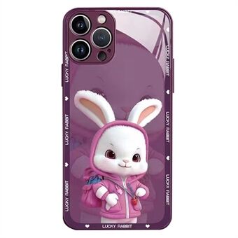 Voor iPhone 14 Pro Back Cover, Collision Proof Cartoon Rabbit met rugzak gehard glas + TPU telefoon beschermhoes