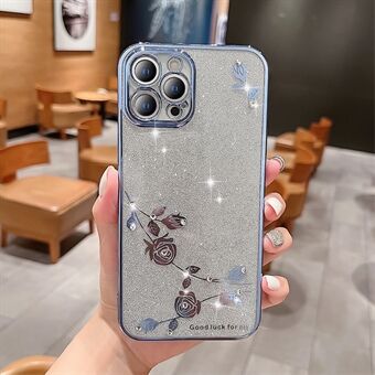 Voor iPhone 14 Pro Strass Decor Galvaniseren Telefoonhoes Scratch Decor Glitter Poeder Anti-kras TPU Back Cover