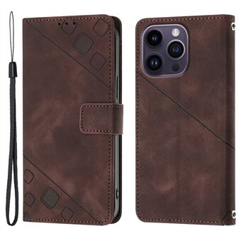 PT005 YB Imprinting Series-6 Skin Touch PU lederen hoes voor iPhone 14 Pro Wallet Stand beschermhoes