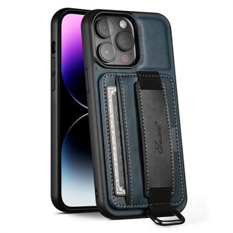 SUTENI H13 standaard mobiele telefoonhoes voor iPhone 14 Pro met leer gecoate pc + TPU-kaartsleuven telefoonhoes met draagriem