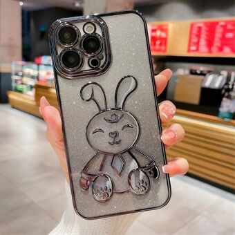 Voor iPhone 14 Pro Cartoon Konijn Glitter TPU Achterkant Galvaniseren Anti-drop telefoonhoes met lensfilm