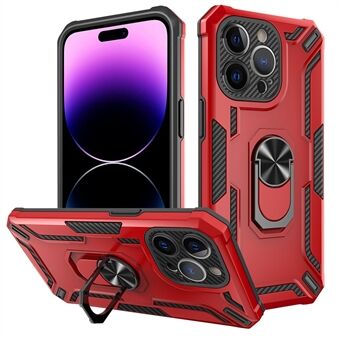 Voor iPhone 14 Pro Rotary Ring Kickstand Telefoonhoes PC + TPU Beschermende Telefoonhoes - Rood