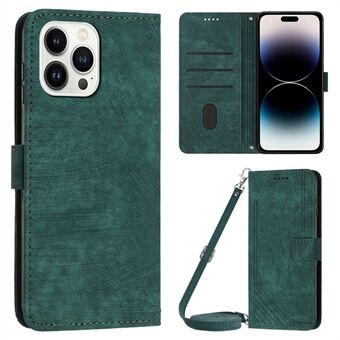 Voor iPhone 14 Pro PU lederen skin-touch beschermhoes lijnen bedrukte portemonnee Stand folio telefoonhoes