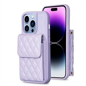 BF22-Style Voor iPhone 14 Pro Anti- Scratch Telefoon Cover Verticale Kaarthouder Schouder Crossbody Tas PU Leer + TPU Telefoon Case