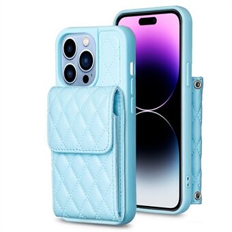 BF22-Style Voor iPhone 14 Pro Anti- Scratch Telefoon Cover Verticale Kaarthouder Schouder Crossbody Tas PU Leer + TPU Telefoon Case