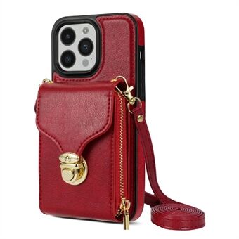 Voor iPhone 14 Pro PU-leer gecoat TPU-telefoonhoesje met rits Kaartsleuf Kickstand Schokbestendige hoes