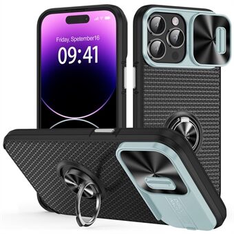 Back Cover voor iPhone 14 Pro Ring Kickstand PC+TPU Telefoonhoes met Slide Camera Lens Protector