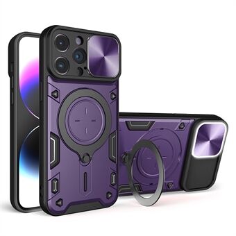 Voor iPhone 14 Pro Anti-drop Cover Draaibare Kickstand PC + TPU Mobiele Case met Slide Camera Deksel