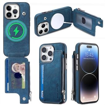 Magnetische telefoonhoes voor iPhone 14 Pro Schokbestendige portemonnee met ritssluiting Telefoonhoes PU-leer TPU-telefoonhoes