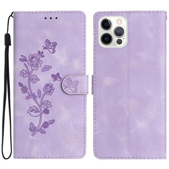 Voor iPhone 14 Pro Full Protection Leather Case Flower Imprint Wallet Stand Phone Cover