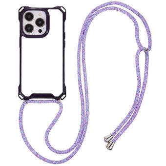 Voor iPhone 14 Pro transparant acryl + TPU-hoes Vierhoek anti-drop telefoonhoes met lanyard