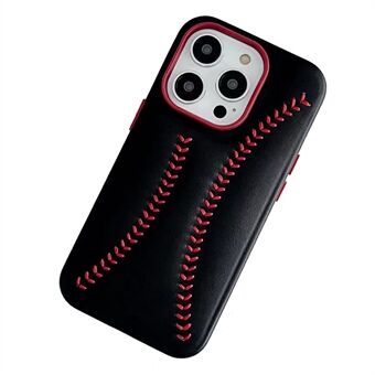 Telefoonhoes voor iPhone 14 Pro Scratch Honkbaltextuur Borduurwerk PU-leer gecoate pc-hoes